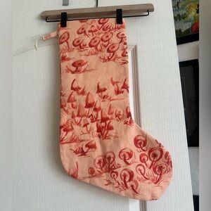 New!! Shannon Retseck Studio Peach Mushroom French Linen Christmas Stocking